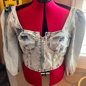 Venus denim puff sleeve crop top